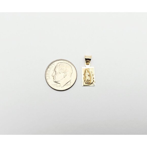 Unique 14K Karat Solid Yellow Gold Religious Rectangle Saint Mary Charm Pendant - Picture 9 of 12